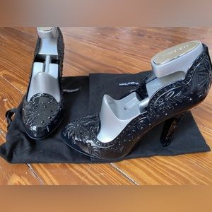 Authentic Dolce Gabbana Black PVC & Rhinestone Crystal Cinderella Heels Size 38
